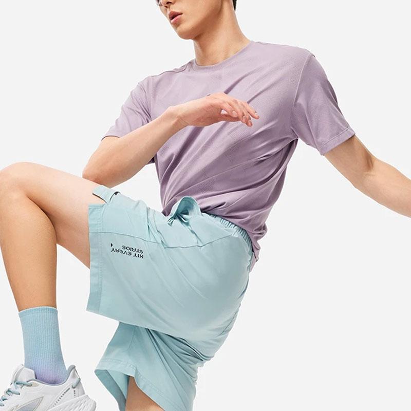 Li Ning Running Series Logo Print Quick-Dry Cool Sports Shorts Men Shorts Fish-Eye-Blue AKSU339-5