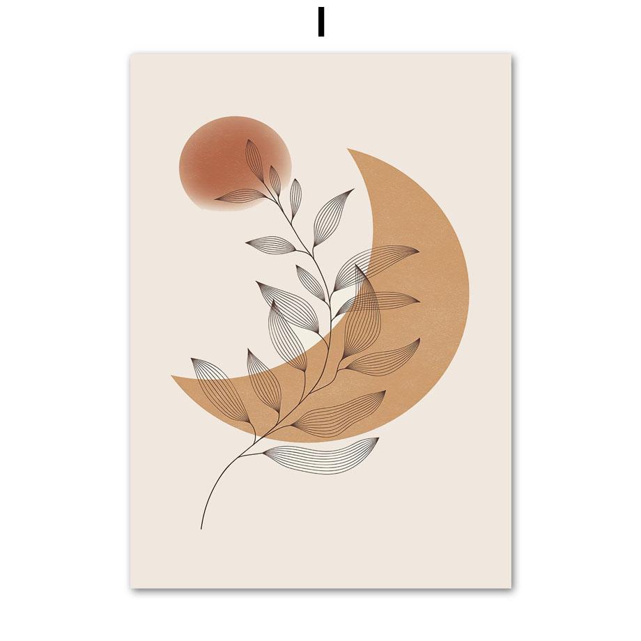 Boho Abstract Line Face Moon Rainbow Leaves Wall Art Canvas Painting Nordic Posters And Print Wall Picture For Living Room Decor