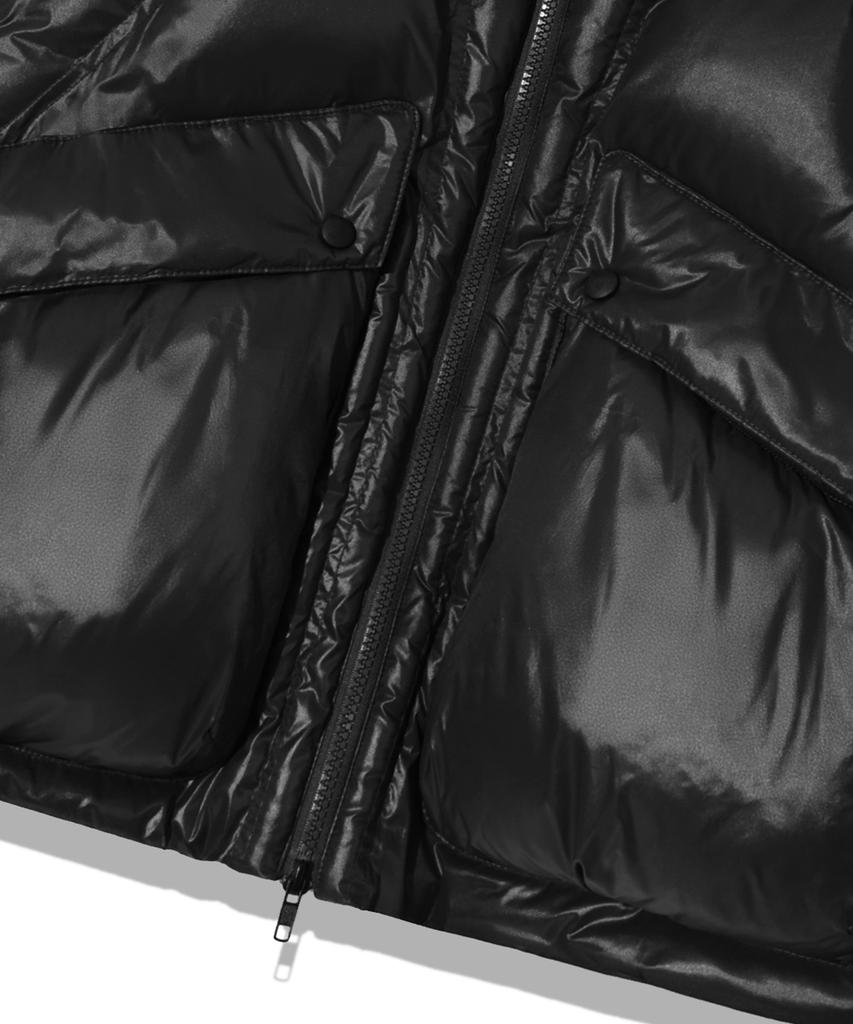 Trillion Incision Line Glossy Puffer Short Padded Jacket [Black]