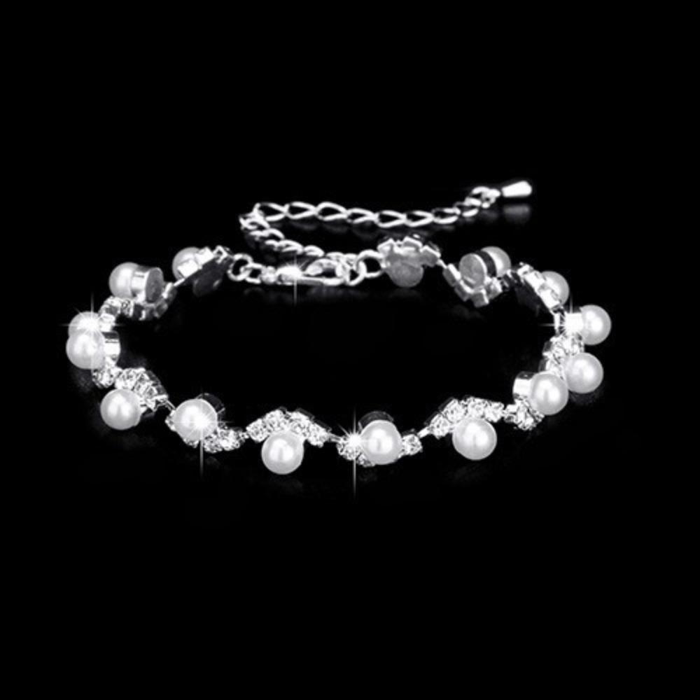 Hochzeit Silber Accessoires mit Perlen Krallenkette Ohrringe Halskette Set