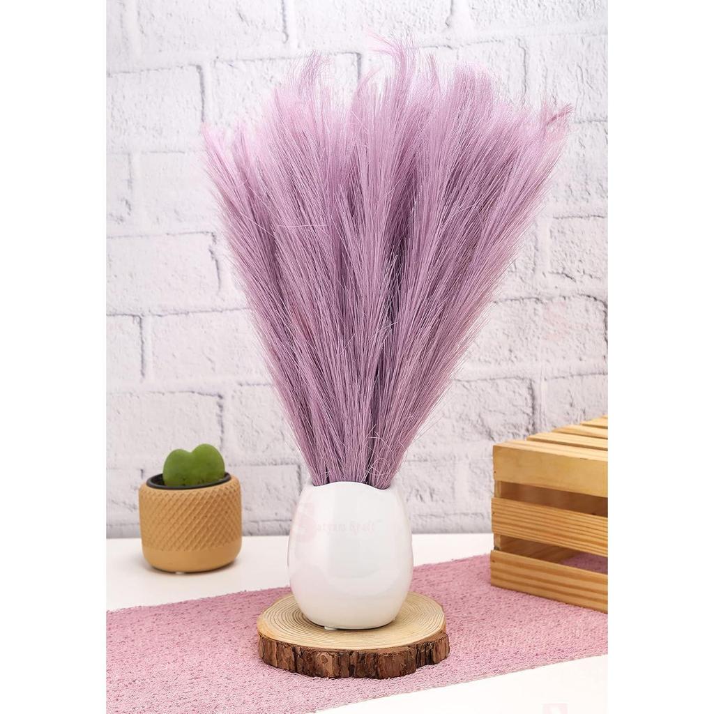 3 Pcs  Pampas Grass Small Fluffy Artificial Flowers Fake Flower for Home, Table, Festive Decoration and Craft Items (Without Vase Pot) (Light Purple)