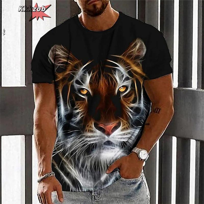 

Fierce Tiger Animal Pattern Men s T-Shirts Short Sleeve 3D Animal Printed 5XL