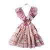 French holiday style V-neck lotus leaf sleeve floral dress female summer princess style thin waist A-word short skirt