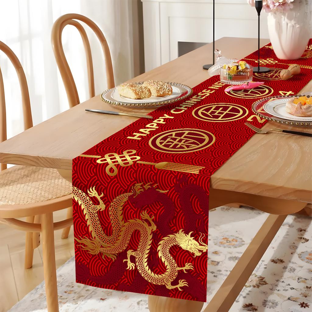 Chinese Style Table Runner Cloth Chinese New Year Decoration For Home 2024 Tablecloth Spring Festival Home Table Ornament 2024