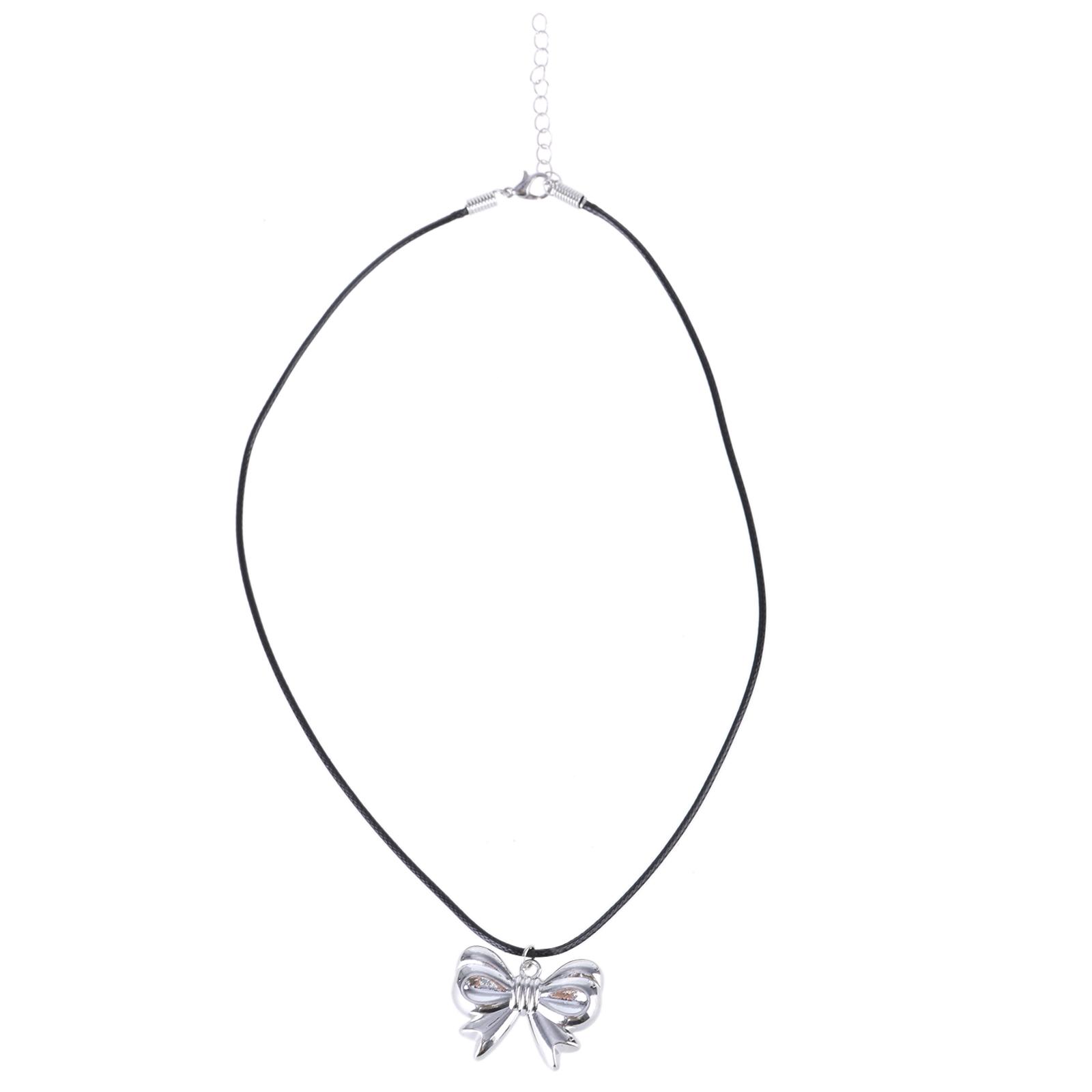 

Five Petal Flower/Butterfly Ribbon Bowknot/Heart Pendant Necklace Adjustable Chain Choker Fashion Jewelry for Women T3