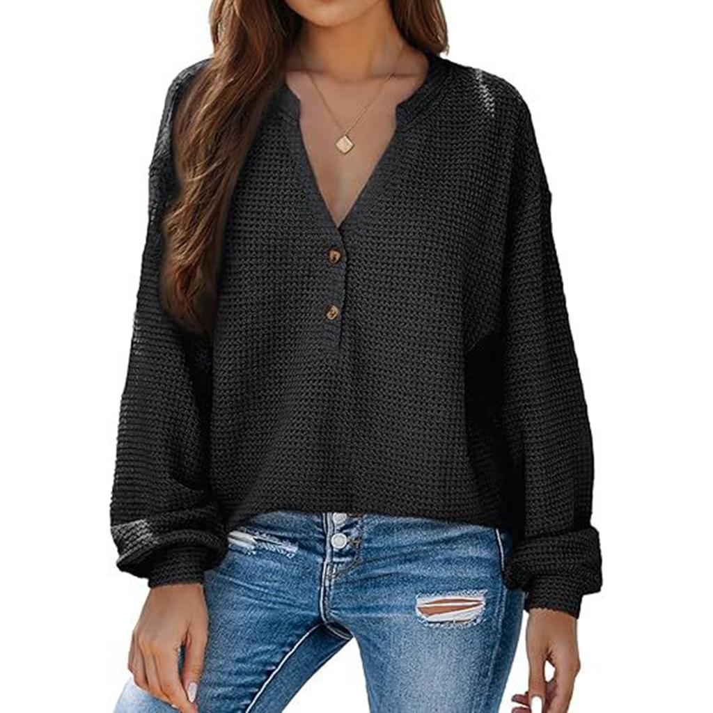 Women's Fashion V-Neck Casual Solid Color Long Sleeve Top