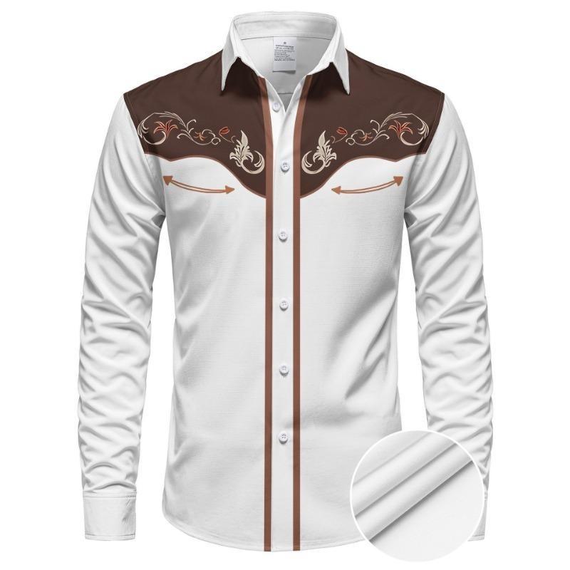 Men's Black Floral Embroidery Long Sleeve Autumn Western Shirt