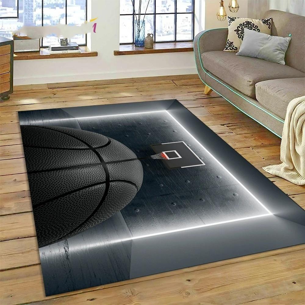 Basketball Court Frame Rug Cartoon Kids Play Mat Non Slip Floor Rug for Bedroom, Living Room Playroom Decor