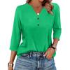 Women's T Shirt Solid Color Button 3/4 Sleeve Daily Weekend Fashion Basic V- Neck Regular Top