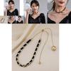 Elegant European Retro Black Handmade Woven Pearl Necklace For Women With Butterfly Bow Design
