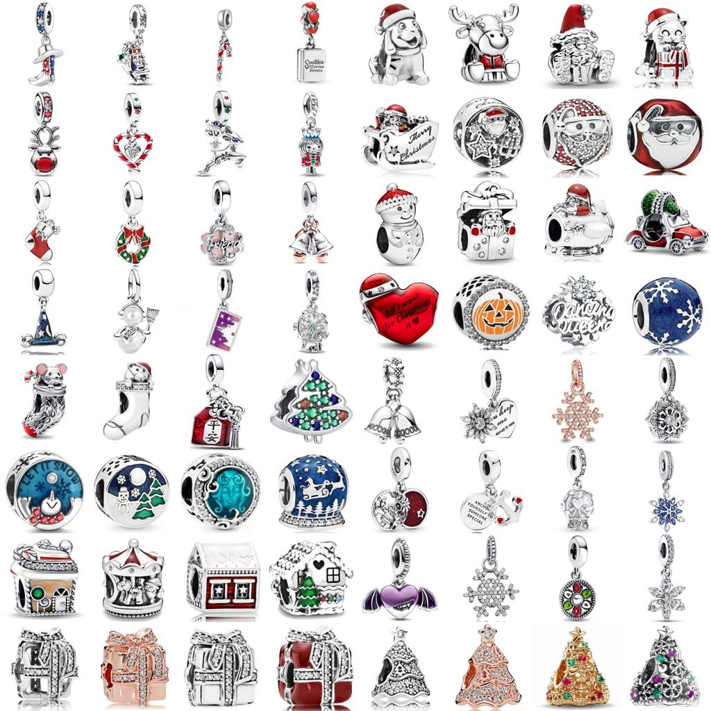 Hot Sale New 925 Sterlling Silver Santa Claus Christmas Tree Elk Socks Charm Pendant Fit Original Bracelets DIY Lady  Jewelry