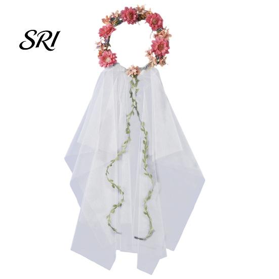 Kids Party Headwear Bridal Veil Lightweight Breathable White Tulle Headband with Bows Flowers Decor Children Versatile Hair Accessory