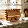 Wooden Cutting Board Set With Wavy Edge Storage Stand 3-Piece Kitchen Prep Bread Cheese Deli Home Use