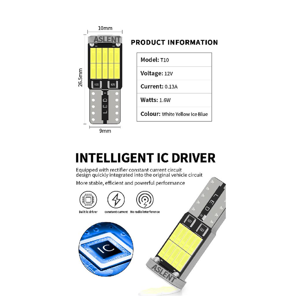 10pcs W5W Led T10 168 194 Signal Lamp Canbus 4014 26SMD For Car Interior Map Dome Lights Parking Position Lights 6000K 12V Dome Lights 6