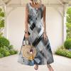 Women Plus Size Grey Black White Printed Scoop Neck Sleeveless A Line Maxi Dress