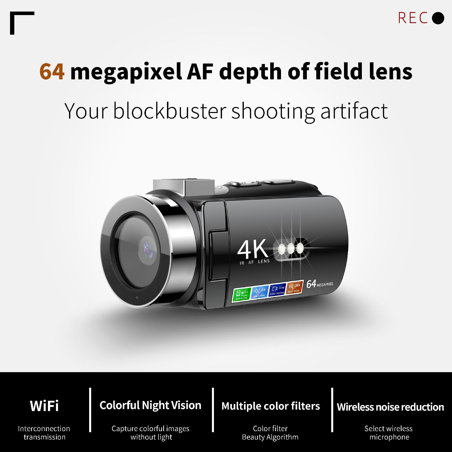 

D9 WiFi Digital Camcorder 3 Inch IPS Screen Night Vision 4K Vlog Camera with 128GB Memory Card Red