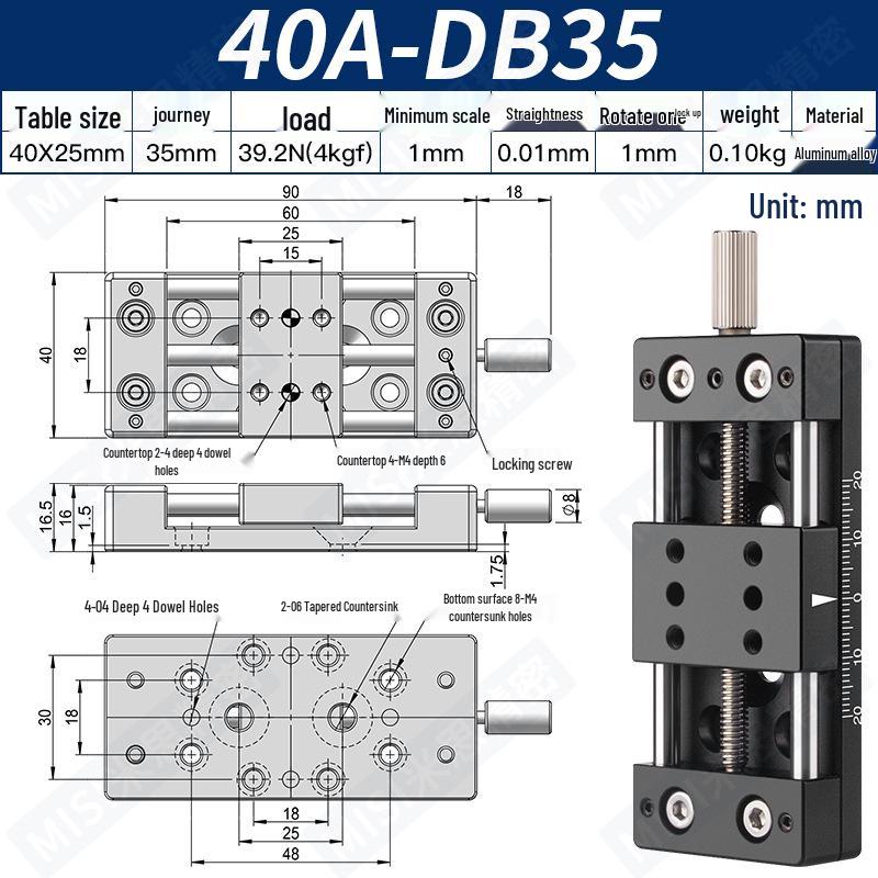 Heavy Load Precision Linear Slide Table with Fine-tuning Screw Rod - 50/80/100 Stroke