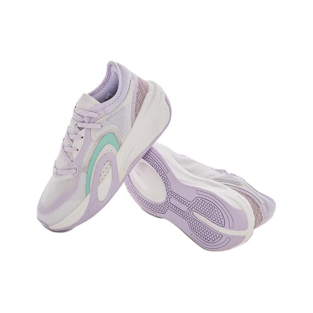 Anta Comfortable Shock Absorbing Non-Slip Wear-Resistant Breathable Lightweight Low-Top Casual Shoes Women Sneaker White Purple Gray 122228081-3