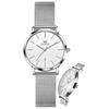 OLEVS Women's Minimalist Casual Watch Leather Band Waterproof Analog Quartz with Date Calendar Silver Mesh Strap