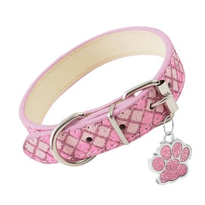 Hundehalsbänder aus Leder Sicherheit Verstellbar Rosa Leder PU Glitzer Luxus Hundehalsbänder für Kleine Mittelgroße Große Hunde Welpenhund Zubehör