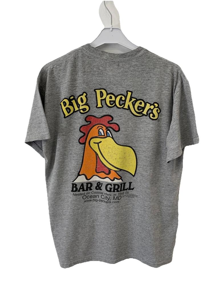 Big Pecker’s Bar&Grill Ocean City MD T-Shirt M Funny Chicken Logo Gildan Gray#65