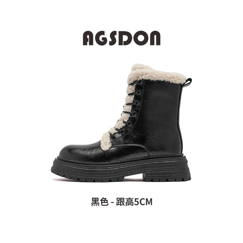 Augustine brown Martin boots women's 2025 new autumn and winter piled thickened snow boots platform lamb wool cotton shoes