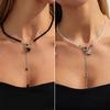 Beaded Collarbone Necklace with Heart Tassel Pendant Sweet Cool Style Adjustable Chain OT Clasp Minimalist Layering Jewelry for Women