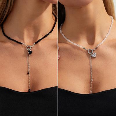Perlen-Schlüsselbein-Kette mit Herz-Quasten-Anhänger Süßer Cooler Stil Verstellbare Kette OT-Verschluss Minimalistischer Layering-Schmuck für Damen
