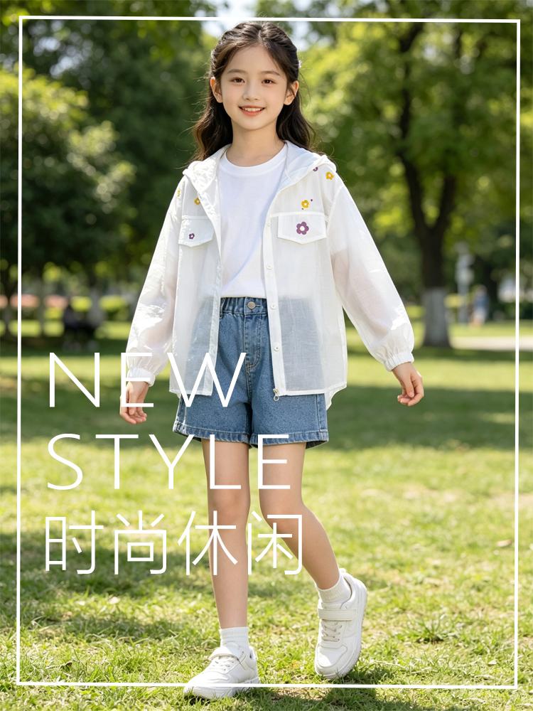 Girls' Skin Clothes Summer New Hooded Lightweight Breathable Jacket