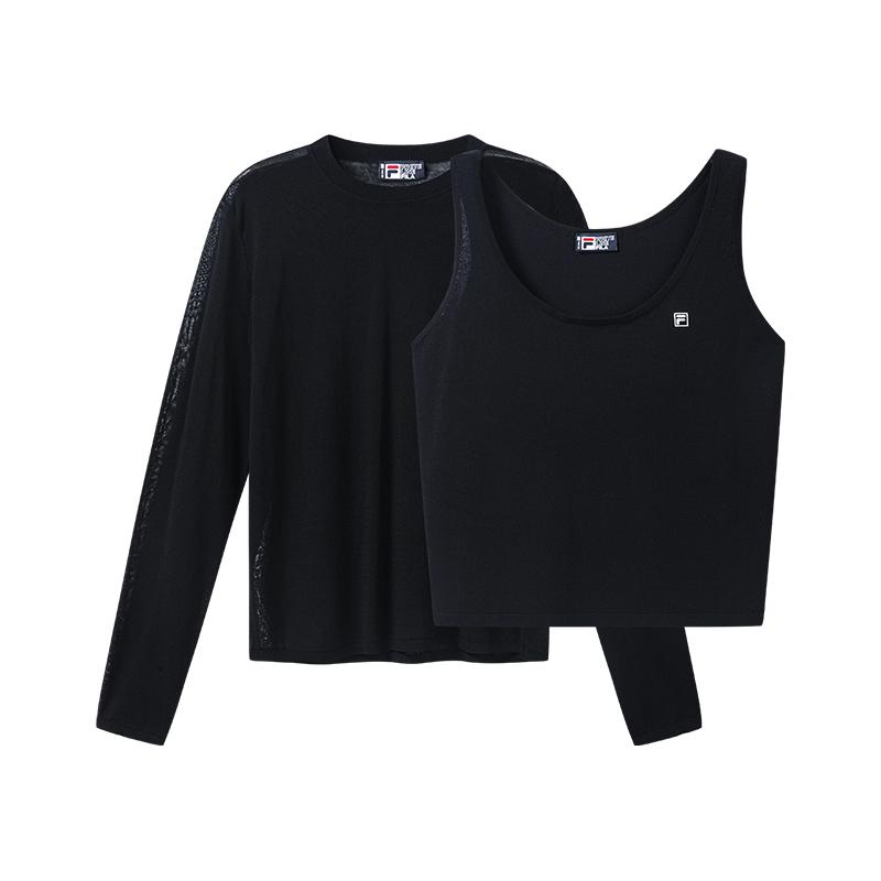 FILA White Fashion Classic Simple Elegant Versatile Comfortable Casual Long Sleeve Knit Two Piece Set Women tops Black F11W633402FBK