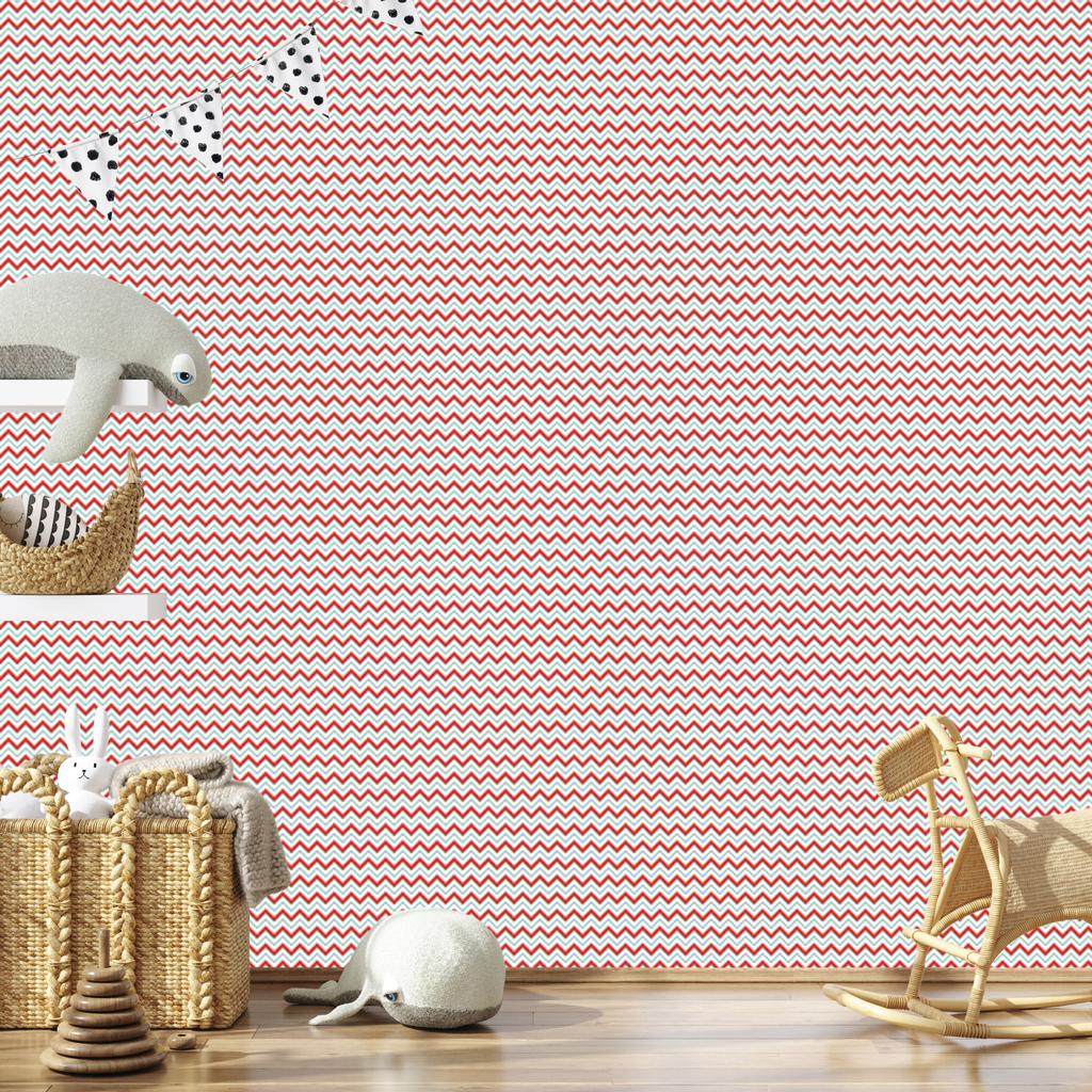 Zigzag Wallpaper Light Gray and Coral for Living Room and Bedroom 50x1000