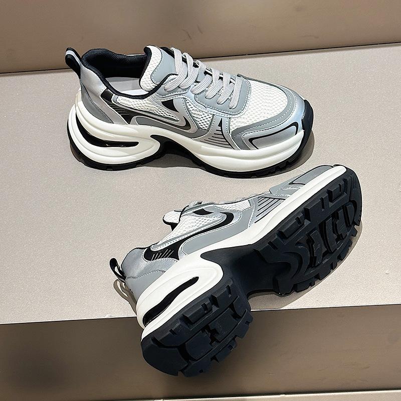 

Zhao Ruth silver platform sneakers mesh real soft leather lace-up women s spring casual shoes 35 серебряный