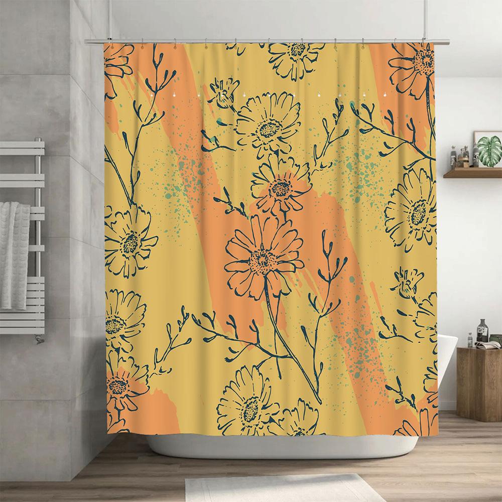 Modern Floral Shower Curtain Decorative Waterproof Washable Bathroom Wall Hanging Home Decoration for Kids Girls Bathrooms