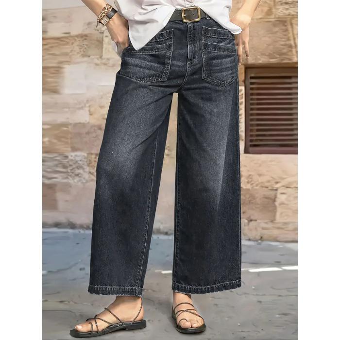 Women s Retro High-Waisted Wide-Leg Black Jeans 2XL чёрный