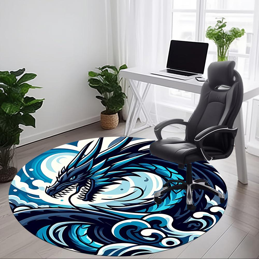 1pc Ocean Dragon Office Round Area Rug, Under Office Chairs Bedroom Living Room Home Decor, Room Deco