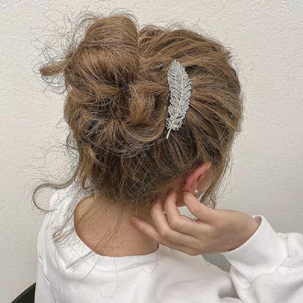 Rhinestone Bb Clip Elegant Large Women Barrette Hair Side Clip Crystal Hairpins Feather Hair Clips