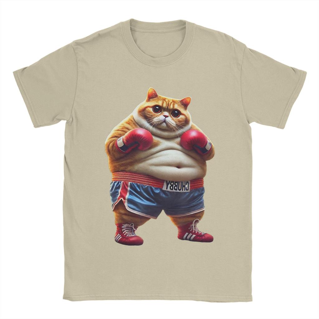 Funny Boxing Gym Workout Cat with Boxing Gloves Anime Meme T-Shirt Beach T-Shirts Unisex Round Neck Tees Short-Sleeved Tshirt
