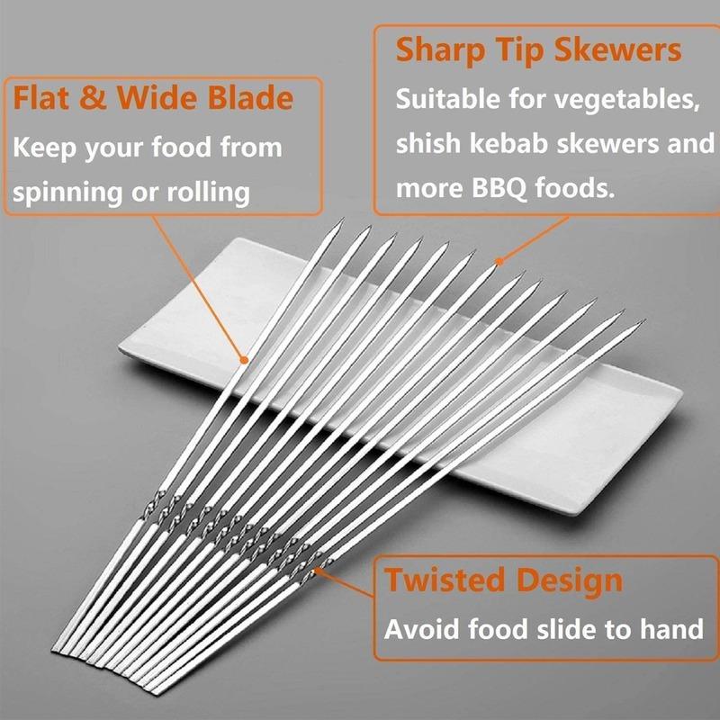 21Pcs/Set Skewers Barbecue Reusable Grill Stainless Steel Shish Kebab BBQ Camping Flat Forks Gadgets Kitchen Accessories Tools