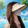 Sun Hat for Women Ice Silk UV Proof Foldable Wide Brim Hollow Top Ponytail Beach Hat for Outdoor Summer