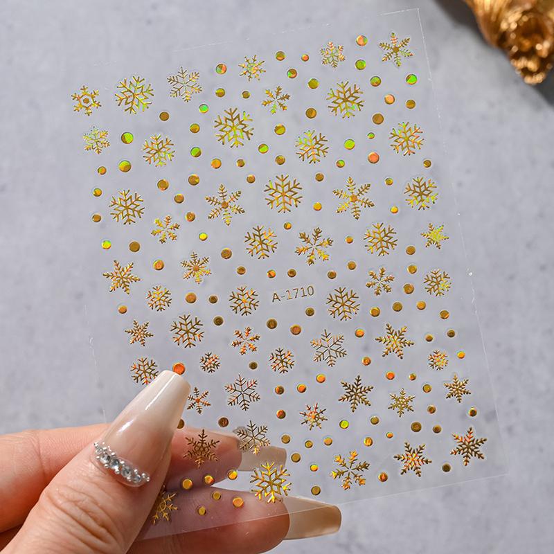 1Sheet Christmas Decorations 2026 New Year Nail Stickers Press On Nails Laser Snowflake Snowman Christmas Tree 3D Nail Decal