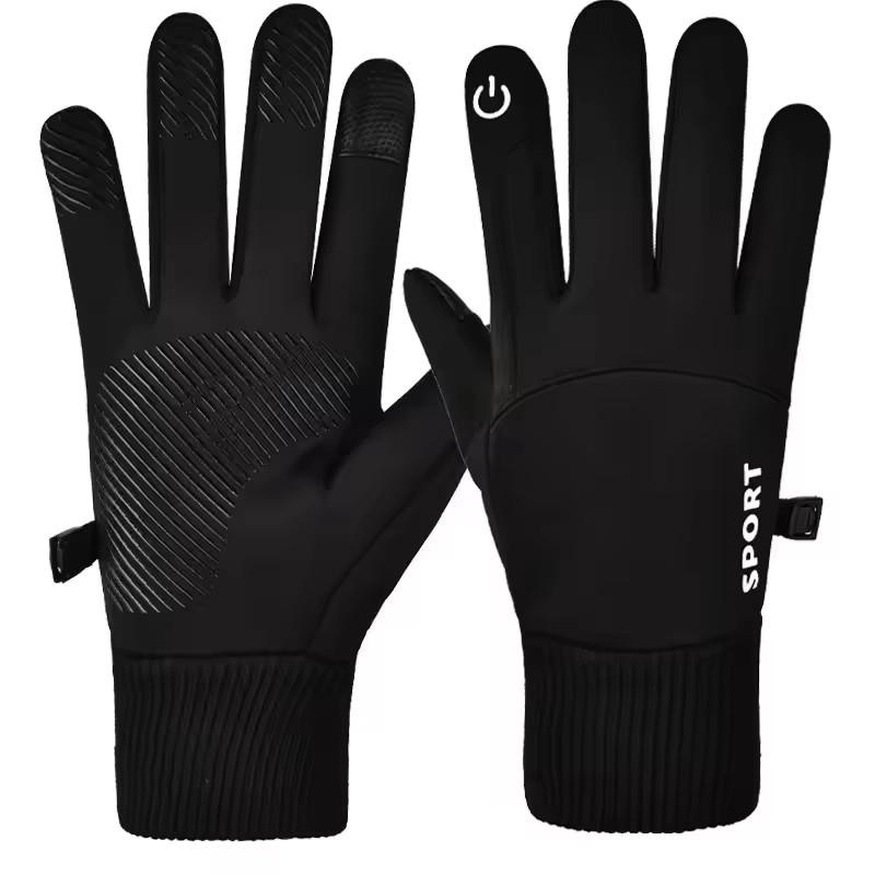 

Black Winter Fleece Gloves Full Fingers Waterproof Touch Screen Cycling Outdoor Sports Running Motorcycle Ski Warm L чёрный