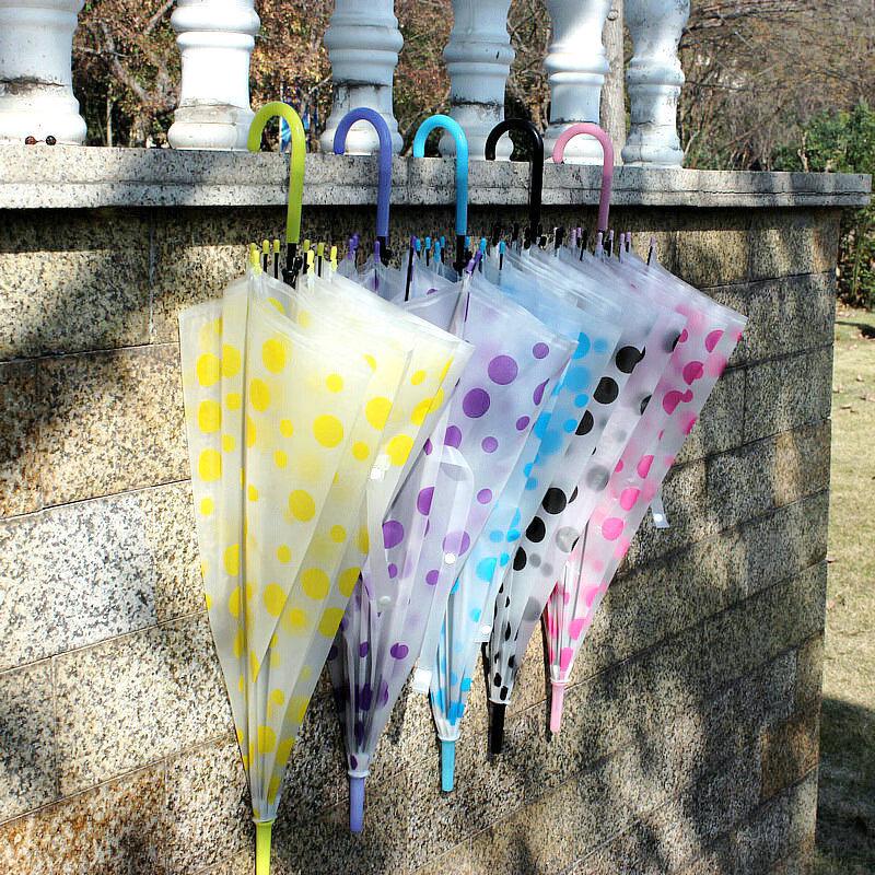 Детский прозрачный прямой зонт в горошек с матовым покрытием