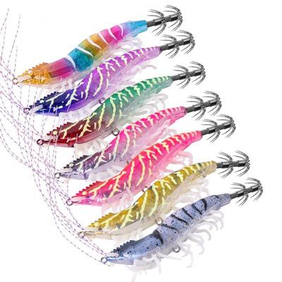1Pcs Hard Fishing Lure Sharp Squid Hook Luminous Laser Reflective Shrimp Egi Jig Saltwater Eging Tackle For Squid Octopus