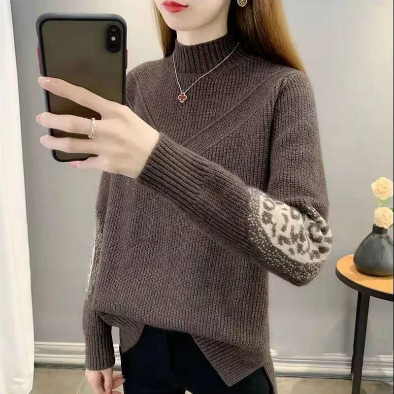 Plus Size Solid Mock Neck Sweater, Casual Long Sleeve Sweater for Fall & Winter, Women's Plus Size Clothing