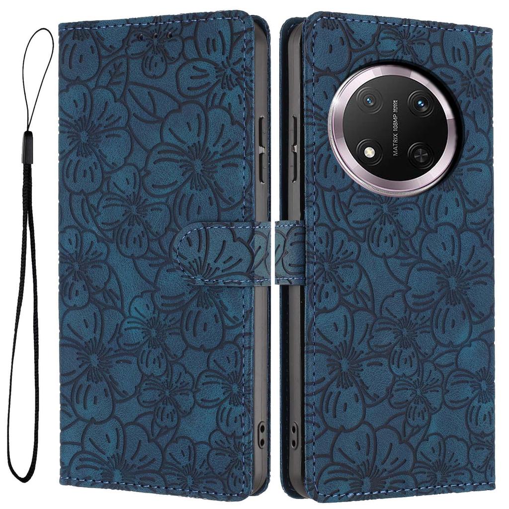 Flip Case For Honor X9c 5G/Magic7 Lite 5G Leather Phone Cover Cherry Blossom Pattern Wallet Stand with Wrist Strap