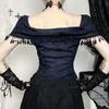 Goth Dark Elegant Fashion Tassels Off Shoulder Crop Tops Grunge Bow Lace Print T-shirts Gothic Techwear  Y2K Outfits