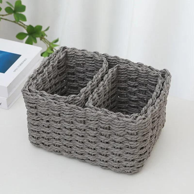 1 Set/3 Stück Handgeflochtener Stroh-Stoff-Runder Papierseil-Aufbewahrungskorb Zur Organisation Dekorative Aufbewahrungsboxen Und Büro-Aufbewahrungsbox