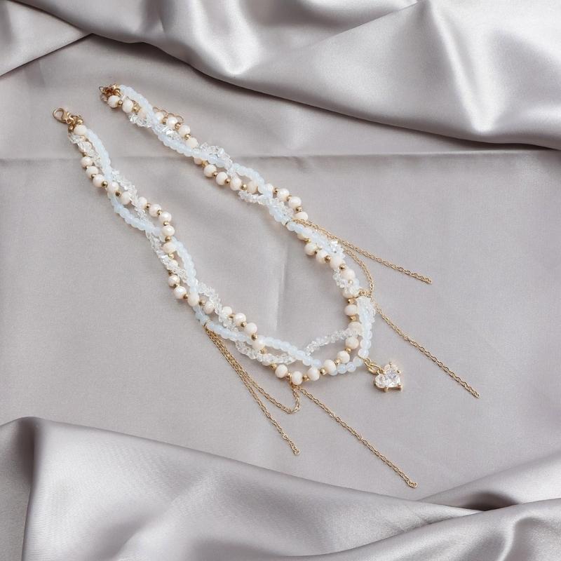 Elegant Multi Layer Heart Tassels Necklace Adjustable Length Beaded Neck Chain for Women Girls Fashion Jewelry Gift