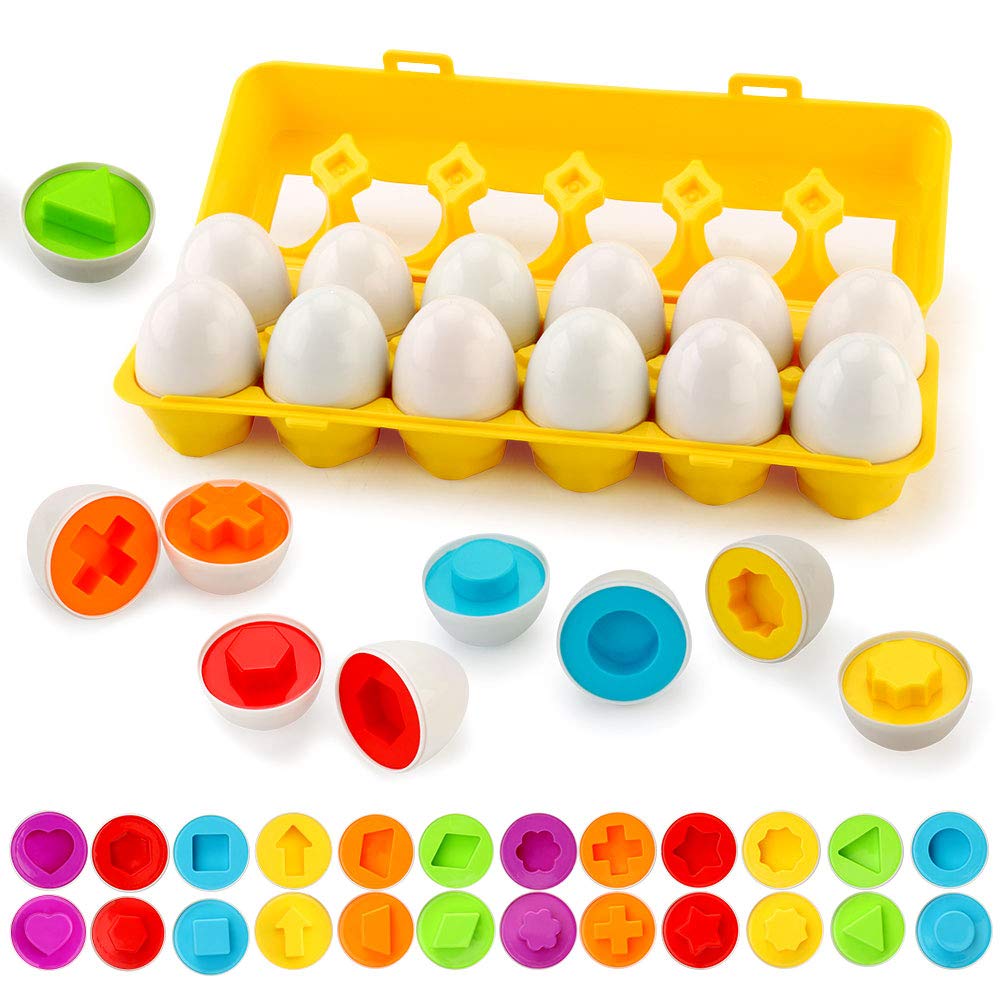 

JoyGrow Montessori Educational Toy, Matching Eggs, Educational Toy for Toddlers, Shape Matching Egg Puzzle, 12-Piece Set, Colorful, Birthday Gift for