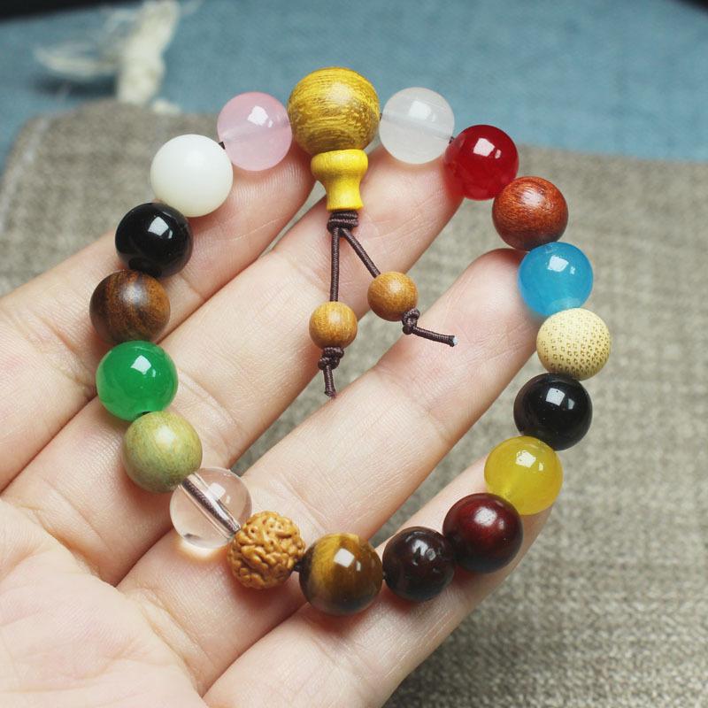 Traditional Chinese 18 Bodhi Seeds Mala Bracelet, Lingyin Style Multi-Treasure Prayer Beads for Couples
